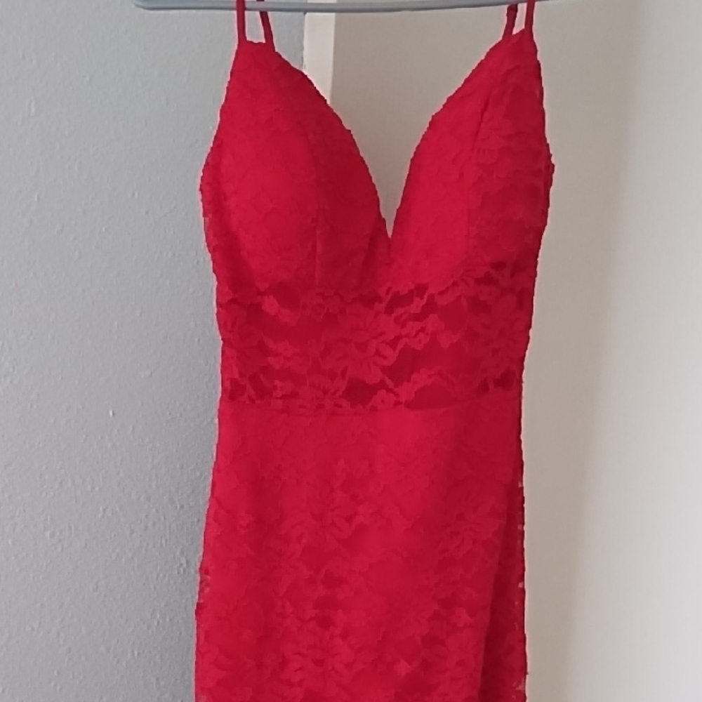 Red Lace Spaghetti Strap Dress